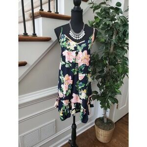 Soprano Women Blue Floral 100% Polyester Size L